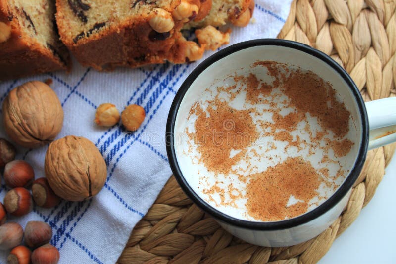 Cinnamon Milk and Cake stock image. Image of milk, enamel 64634183