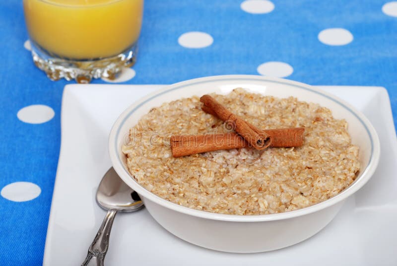 Cinnamon Oatmeal with Orange Juice Stock Photo Image of diet, plate