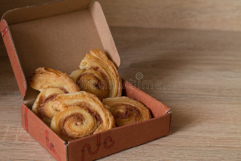 Cinnamon Rolls Buns in Gift Box on Wood Stock Image Image of cinnamon