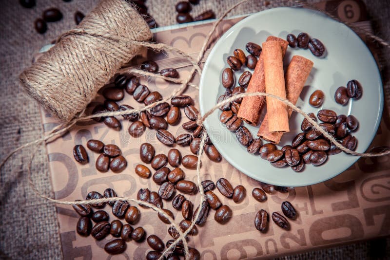 Cinnamon and Spillage of Coffee Beans Stock Photo Image of organic, cinnamon 51500934
