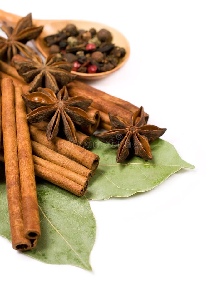 Cinnamon Sticks , Bay Leaf And Star Anise Stock Image Image of