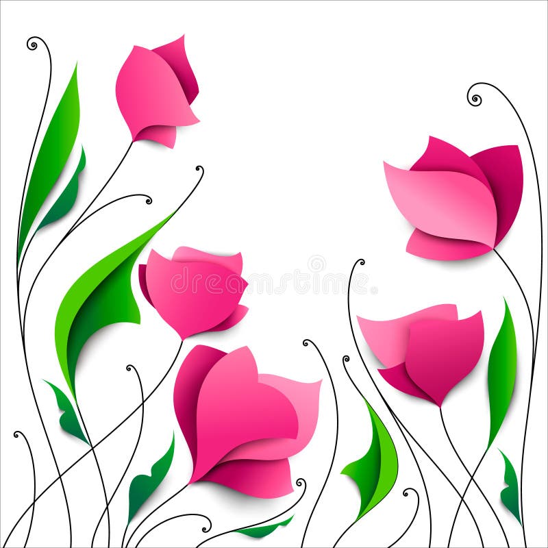 Cinque fiori di carta rosa astratti Priorità bassa floreale elegante Gre royalty illustrazione gratis