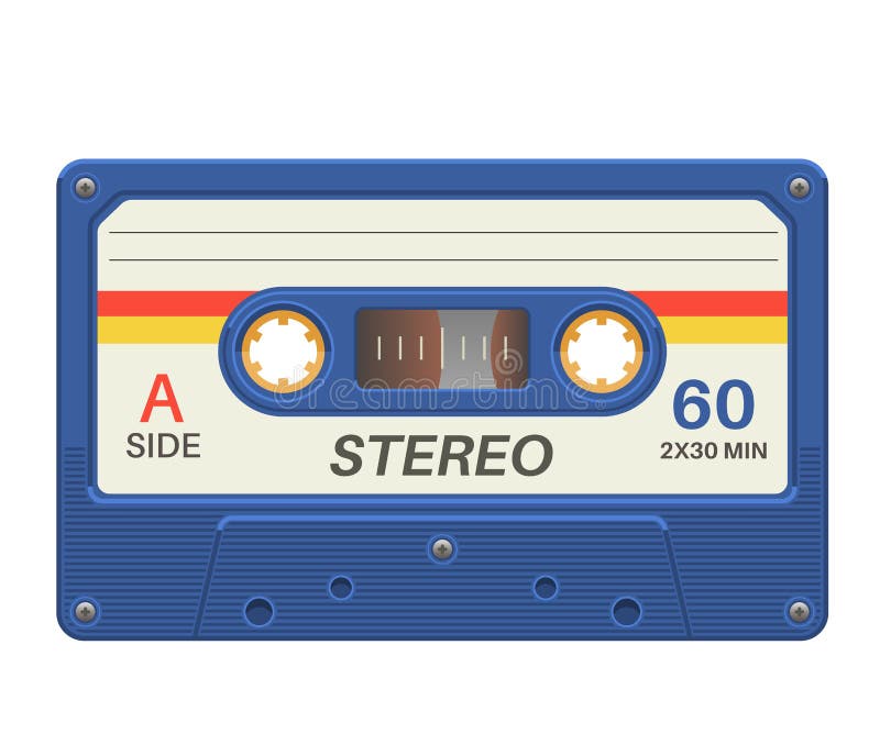 Cinta estéreo Cinta de audio retro con grabación musical para el vintage objeto vectorial aislado de los años 80