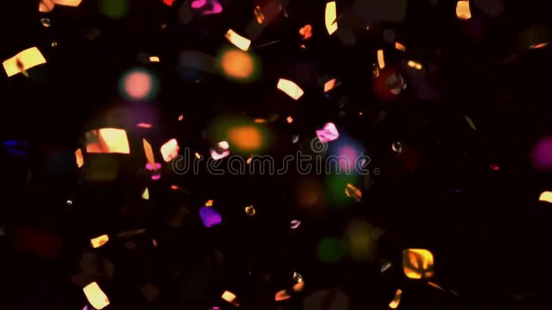 Cinta multicolor de animación cayendo desde arriba sobre fondo negro stock de ilustración