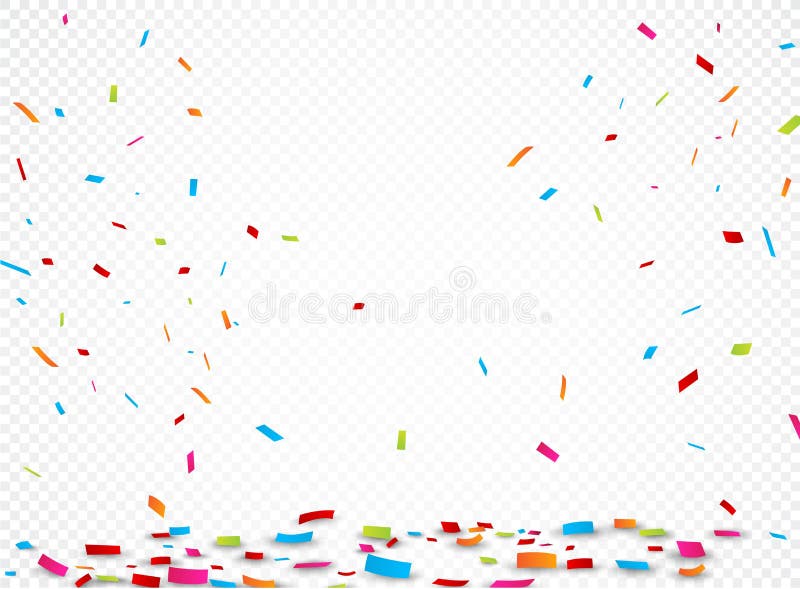 Cinta y confeti coloridos que caen, aislados en fondo transparente ilustración del vector