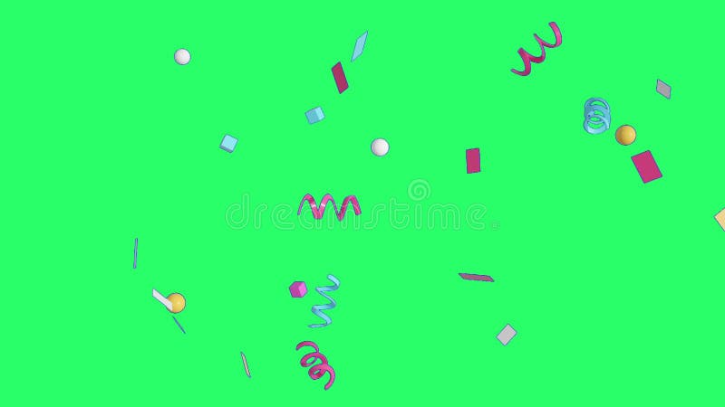 Cintas multicolores de animación cayendo sobre fondo verde. ilustración del vector