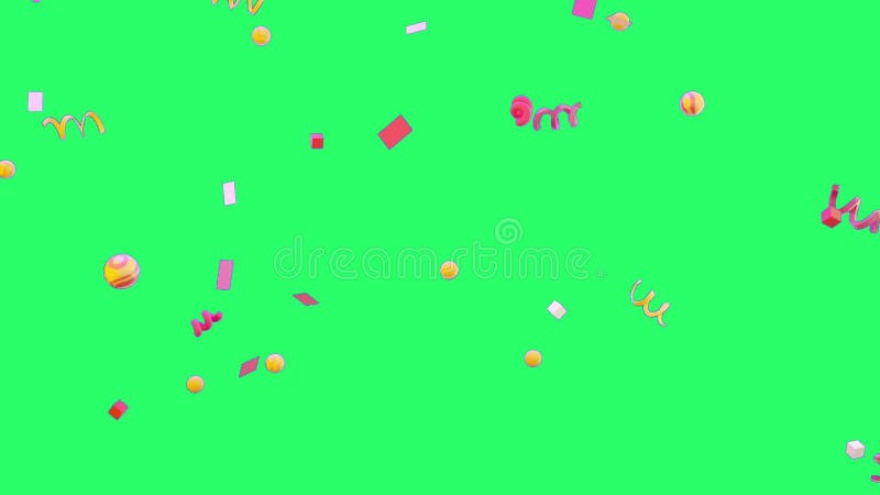 Cintas multicolores de animación cayendo sobre fondo verde. stock de ilustración