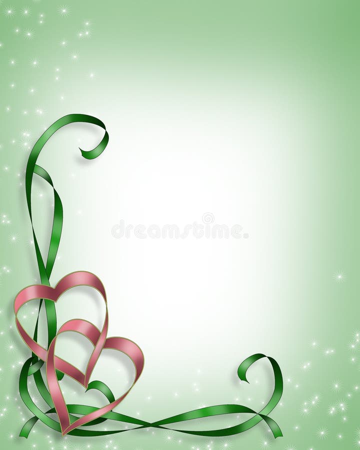 3D Illustrated pink and green Ribbons and hearts design element for Valentines day or wedding background, invitation, border or frame with copy space. 3D Illustrated pink and green Ribbons and hearts design element for Valentines day or wedding background, invitation, border or frame with copy space.