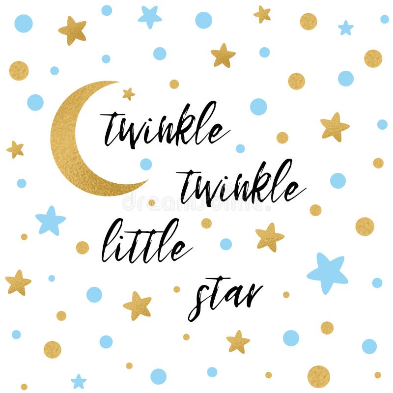 A cintilação da cintilação pouco texto da estrela com a estrela azul do ouro e lua para a festa do bebê do menino carda o molde ilustração do vetor A cintilação da cintilação pouco texto da estrela com a estrela azul do ouro e lua para a festa do bebê do menino carda o molde ilustração do vetor