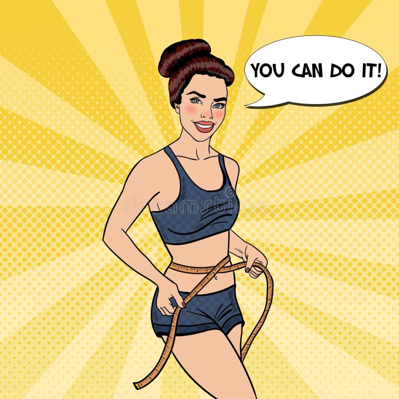 Cintura de medición de Art Fit Sporty Beautiful Woman del estallido stock de ilustración Cintura de medición de Art Fit Sporty Beautiful Woman del estallido stock de ilustración