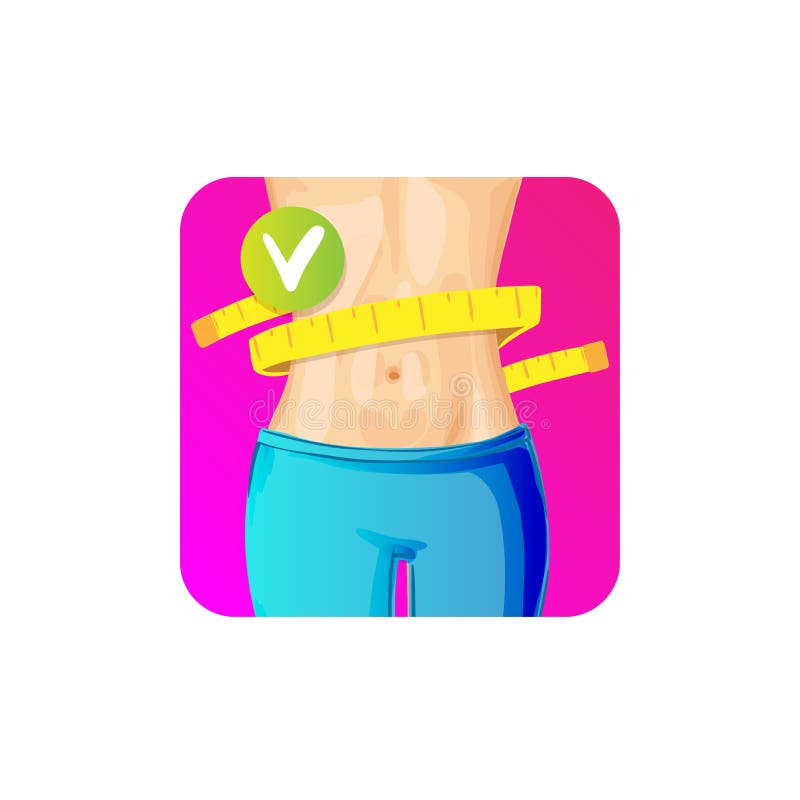 Cintura delgada de las mujeres con la cinta de la medida alrededor - del icono del concepto de la p?rdida de peso, colores brilla ilustración del vector Cintura delgada de las mujeres con la cinta de la medida alrededor - del icono del concepto de la p?rdida de peso, colores brilla ilustración del vector
