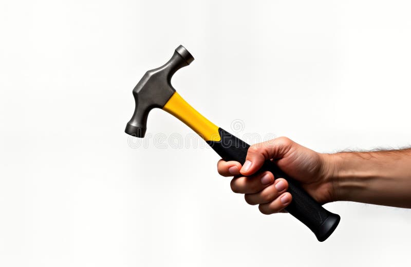 Ciocan cu mâner. instrument galben negru. izolat pe fond alb. concept de construcție. tâmplar. instrument de lucru. stock illustration