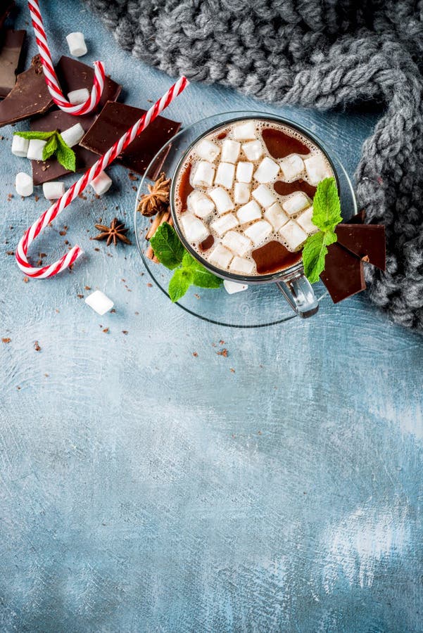 Cioccolata calda con la menta e la caramella gommosa e molle fotografie stock Cioccolata calda con la menta e la caramella gommosa e molle fotografie stock