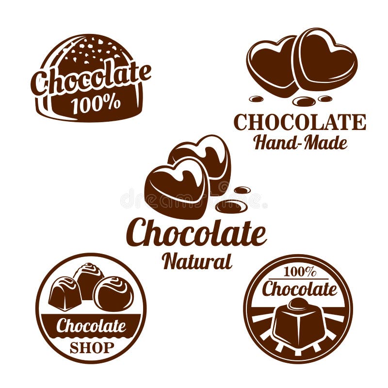Cioccolato, insieme di simboli dei dolci del cacao per progettazione dell'alimento illustrazione di stock Cioccolato, insieme di simboli dei dolci del cacao per progettazione dell'alimento illustrazione di stock