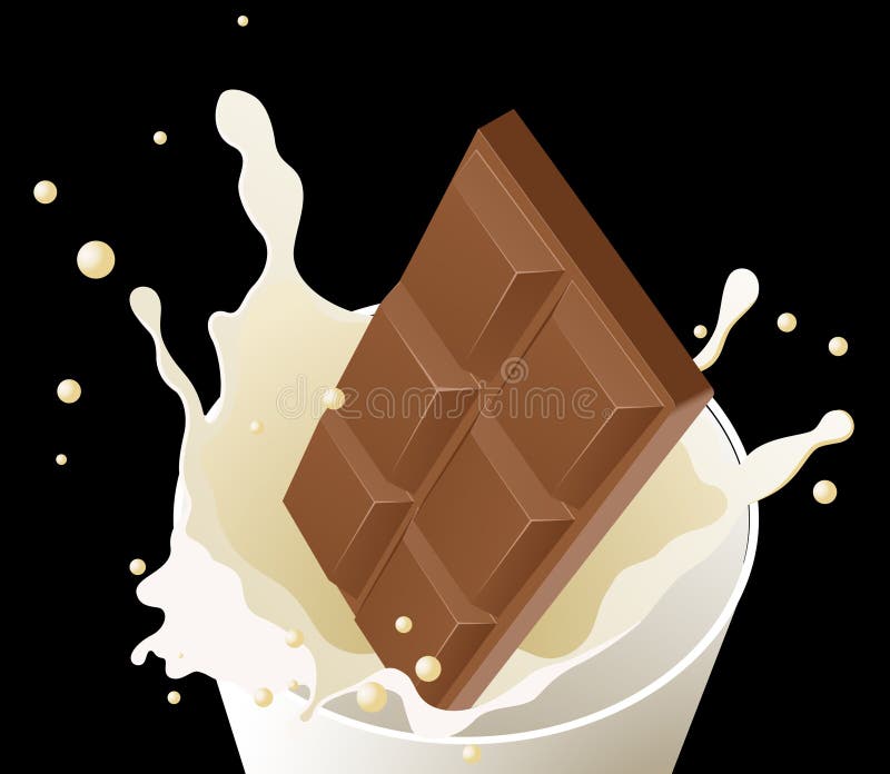 Chocolate in milk splash on black background, illustration, AI file included. Chocolate in milk splash on black background, illustration, AI file included