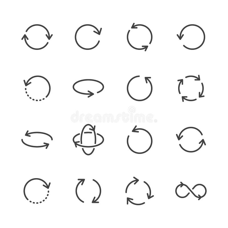 Circle Arrows Minimal Line Icon. Vector Illustration Flat style. Included Icons as Rotate, Refresh, Recycle, Turn stock illustration