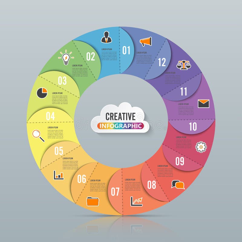 Circle Chart Infographic Template with 12 Options for Presentations