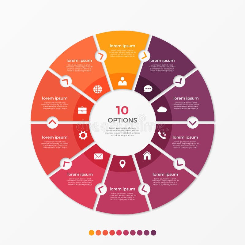 Circle chart infographic template with 10 options