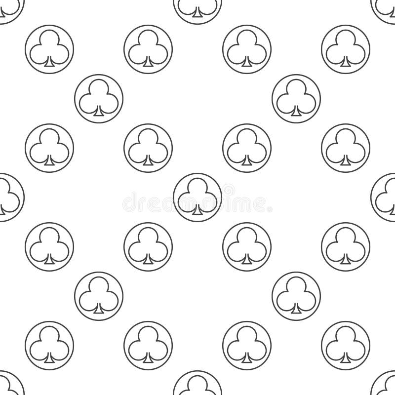 Circle with Clubs Playing Card Suit vector thin line seamless pattern stock illustration