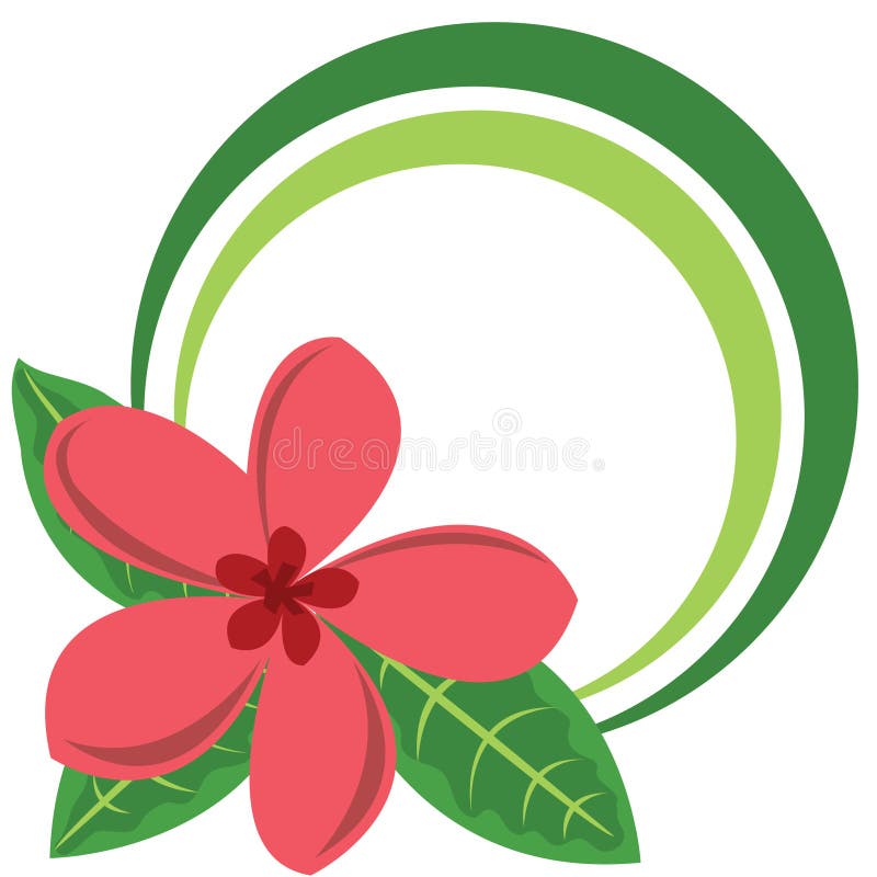 Circle color frame with big tropical flower