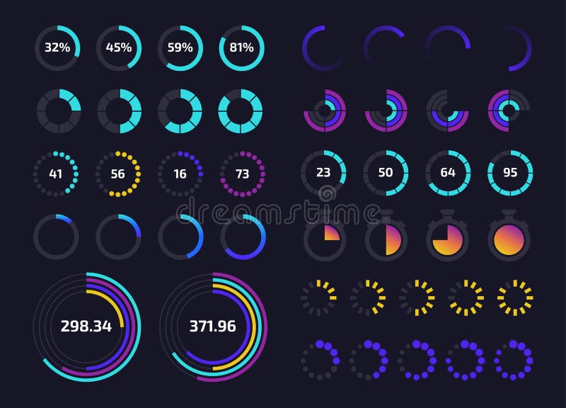 Circle dashboard UI. Round progress bar and download status application interface graphic element. Vector control panel royalty free illustration