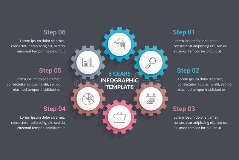 Six Gears stock vector. Illustration of info, circle 121691671
