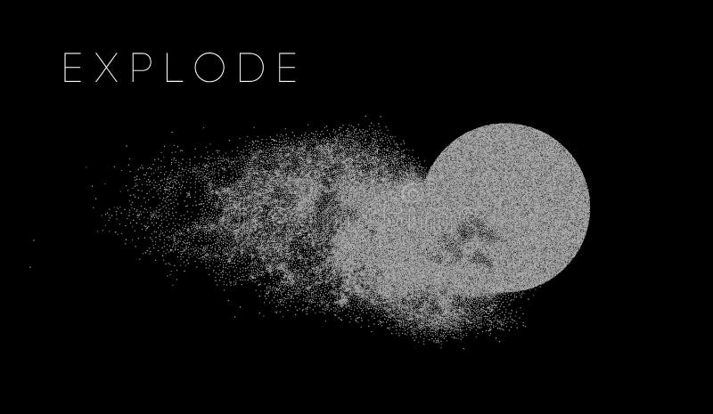 Circle explosion with abstract burst. Vector particles of black shape broken debris. 3d circle energy background royalty free illustration