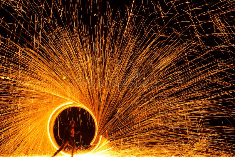 Circle Fireshow at beach, Koh Lanta, Thailand