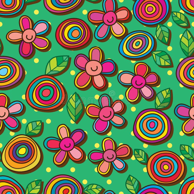 Circle Flower Cartoon Cute Seamless Pattern Stock Vector - Illustration ...