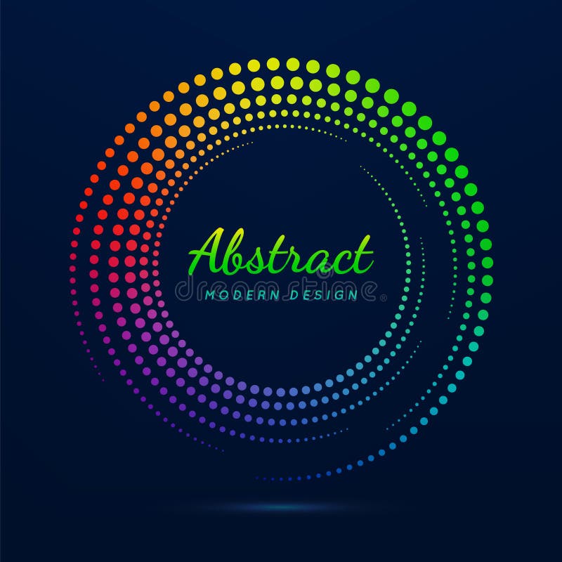 Circle frame. Faded neon circular. Halftone dot pattern. Fading gradient frames. Boarder fades dots. Round shape. Color ring on da stock illustration