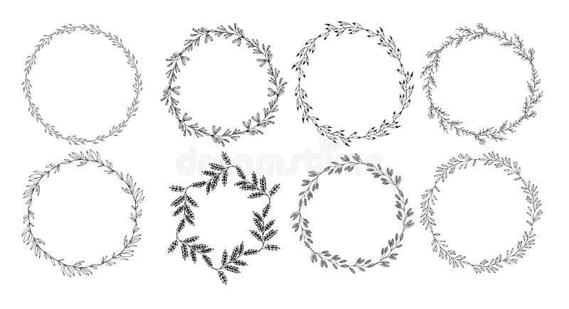 Circle frames set whith floral hand drawn ornament vector illustration