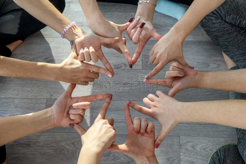 Circle of Human Hands Doing Yoga Exercises Close Up Stock Image Image