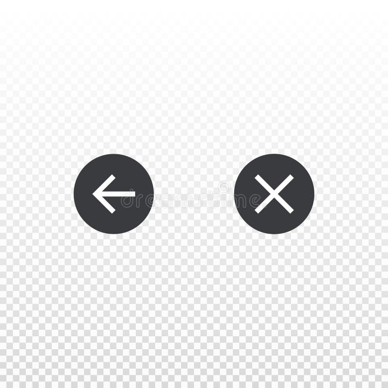 Circle icon backward and close isolated on transparent background. Element for design app or website stock illustration