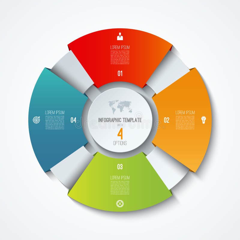 Circle infographic template. Process wheel. Vector pie chart. Business concept with 4 options royalty free illustration Circle infographic template. Process wheel. Vector pie chart. Business concept with 4 options royalty free illustration