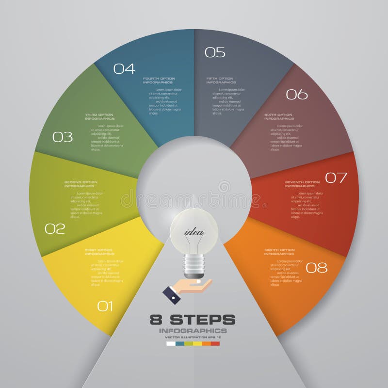 Circle infographics template. Vector layout with 8 options.