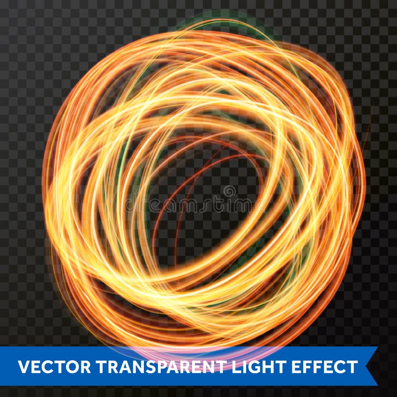 Circle light line gold swirl effect. Vector glitter light fire flare trace.