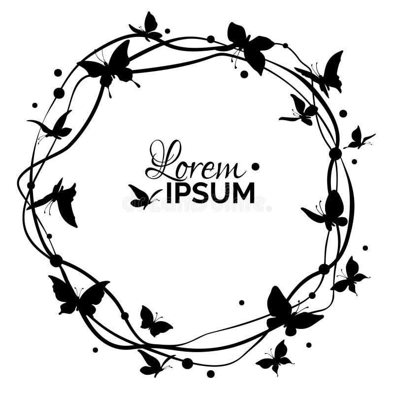 Silhouettes of Butterflies Flying in a Circle. Frame with Butterflies