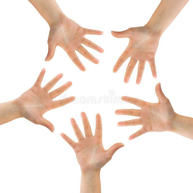 Circle made of hands isolated on white background