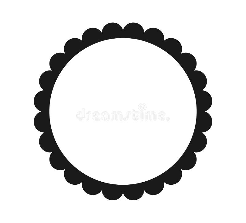 Circle Scalloped Frame. Scalloped Edge Round Shape. Simple Label and