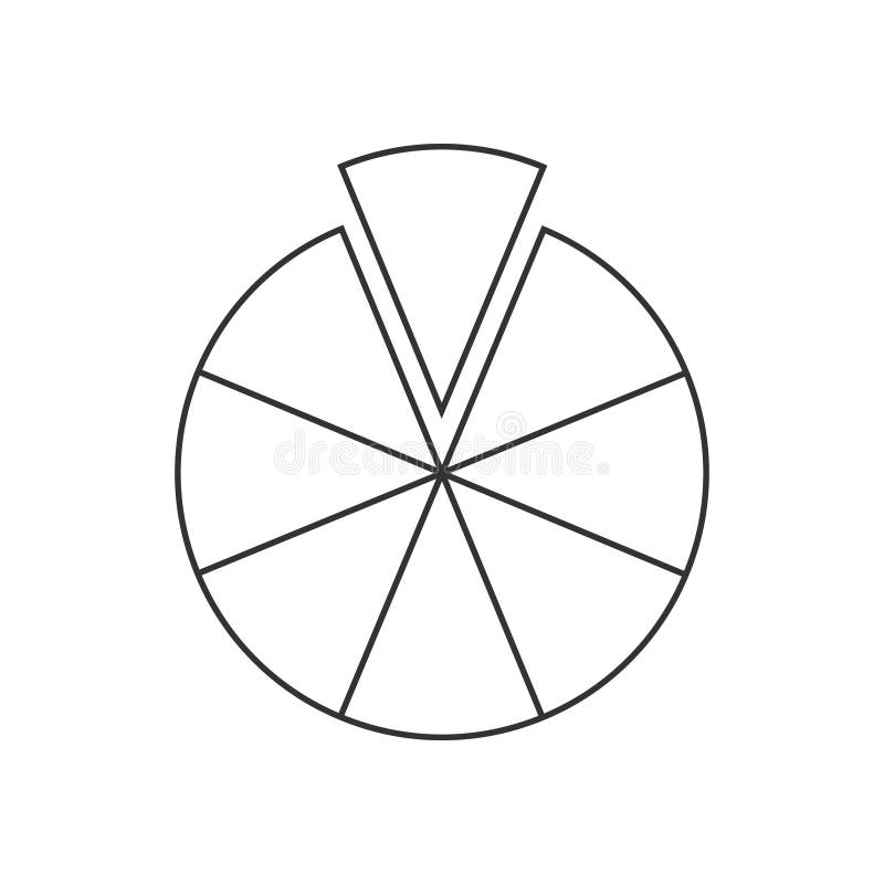 Circle Segmented into 8 Equal Parts. Outline Pie or Pizza Shape Cut in