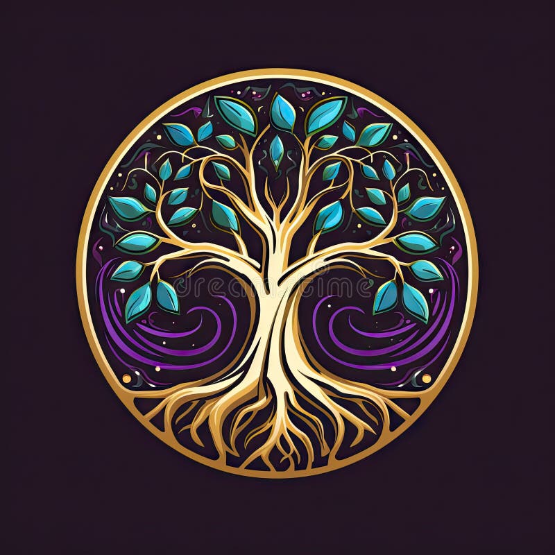 Circle shape ancient tree of Life logo stock illustration