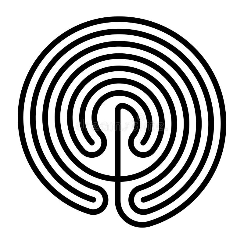 Circle shaped Cretan labyrinth, classical design, single path in 7 courses vector illustration