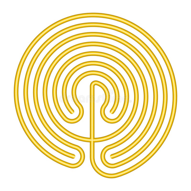 Circle shaped Cretan labyrinth, gold colored and in classical design vector illustration