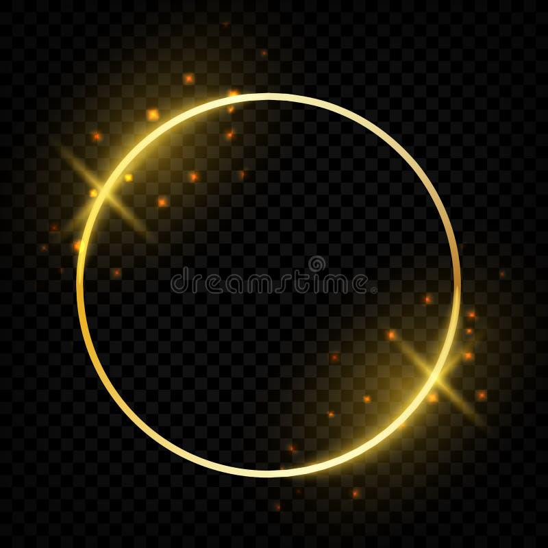 Circle shiny golden frame. Glowing round border greeting cards. Vector round shapes on transparent background vector illustration