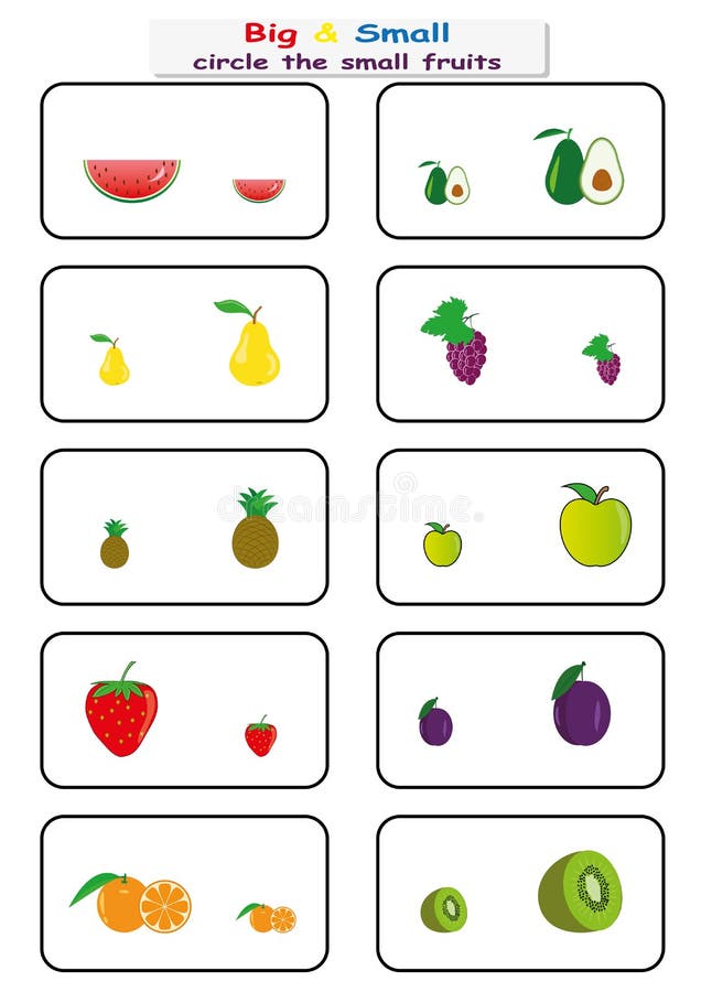 Circle the Small Fruits, Find Big or Small Worksheet for Kids