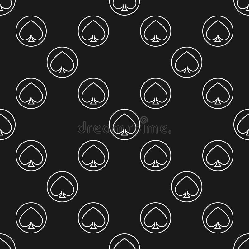 Circle with Spades Playing Card Suit vector line seamless pattern or background vector illustration
