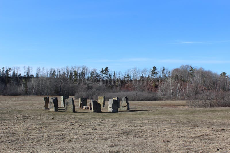 A circle of standing stones resembling Stonehenge but located in the small rural community Wallace Nova Scotia in springtime royalty free stock image A circle of standing stones resembling Stonehenge but located in the small rural community Wallace Nova Scotia in springtime royalty free stock image