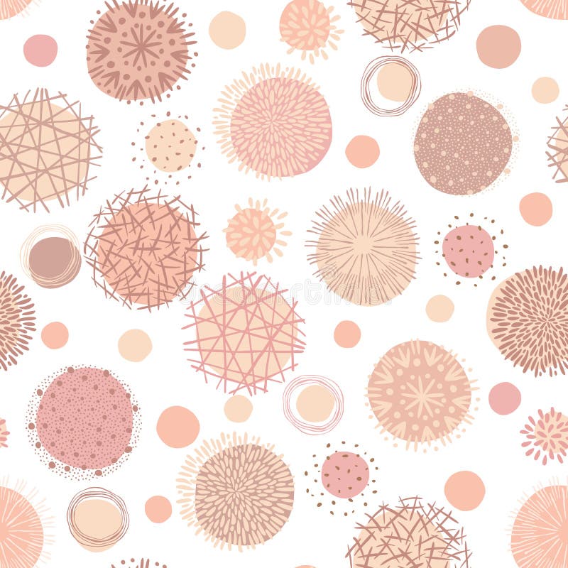 Circle Texture with Doodle and Scribble Shapes. Vector Seamless Pattern