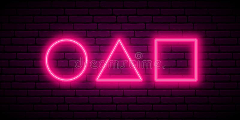 Circle, triangle and square shape in neon style. royalty free illustration