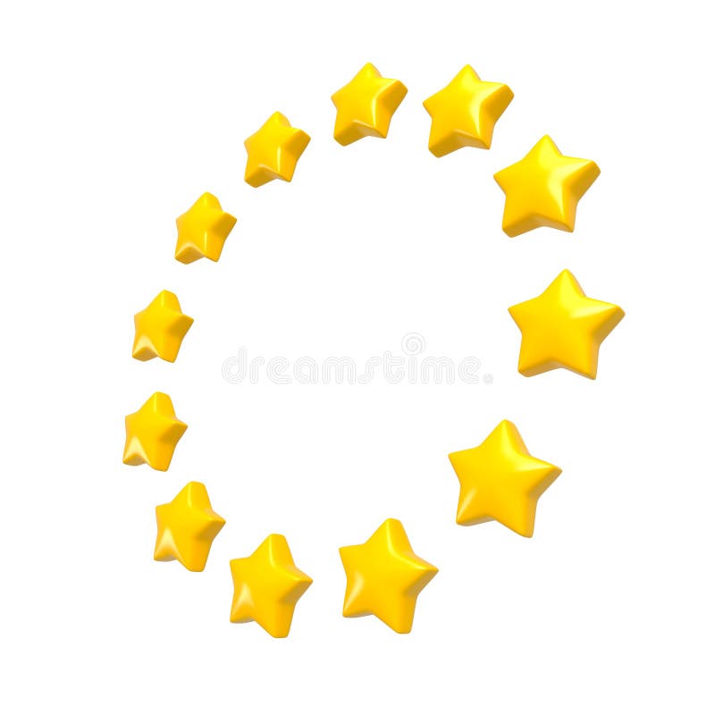 Circle of twelve golden european stars isolated. European Union flag concept. 3d rendering stock illustration